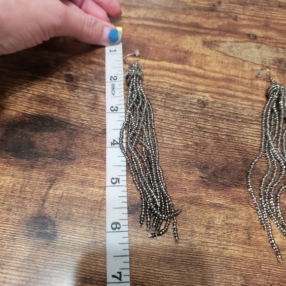 boho beaded long dangling earrings - Picture 4 of 5